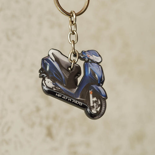 Customised Bike Shape Keychain, Dark Blue Scooter Angled