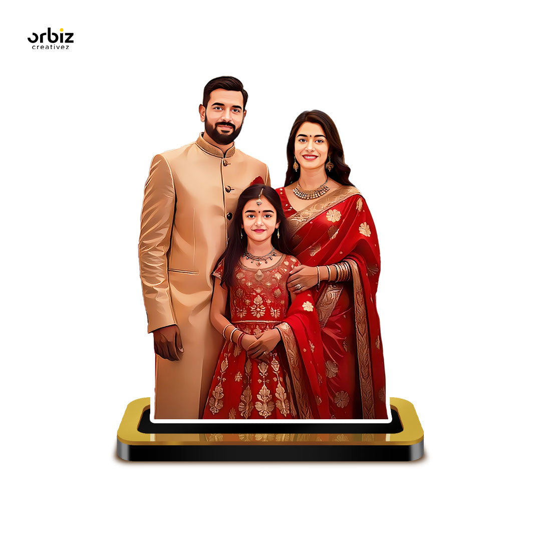 A family drawn as a Mini Me caricature