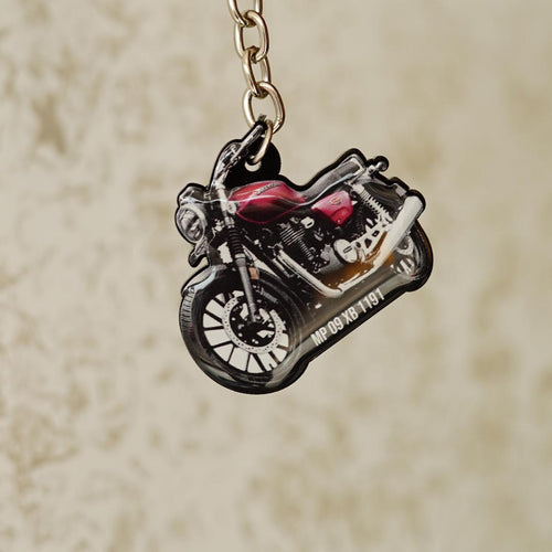 Customised Bike Shape Keychain, Maroon Retro Bike