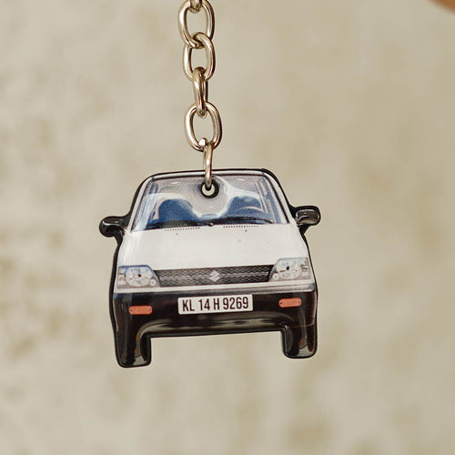Customised Car Shape Keychain, White Small Car Front View