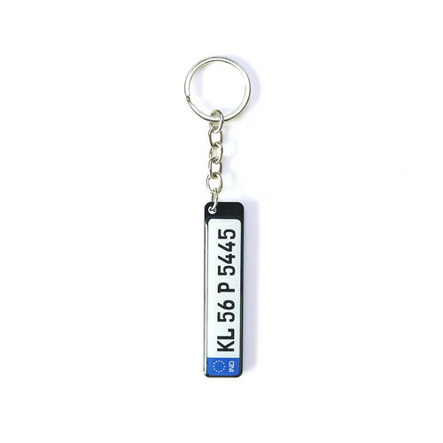 Number Plate Keychain, Slim White With Blue IND Band
