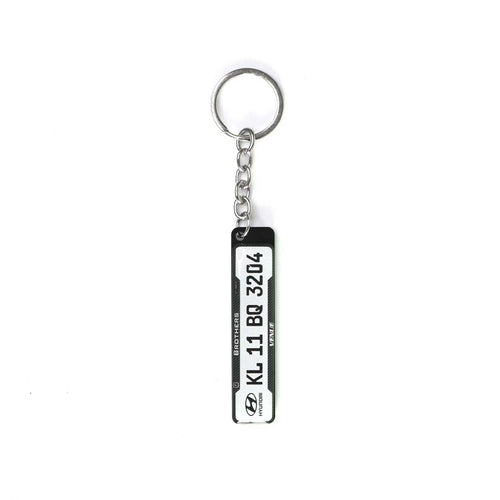 Number Plate Keychain, Slim White With Logo And Name