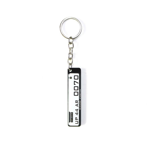 Number Plate Keychain, Slim White With Black Frame