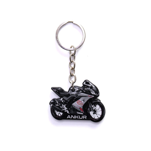 Customised Bike Shape Keychain, Grey Sports Bike With Name