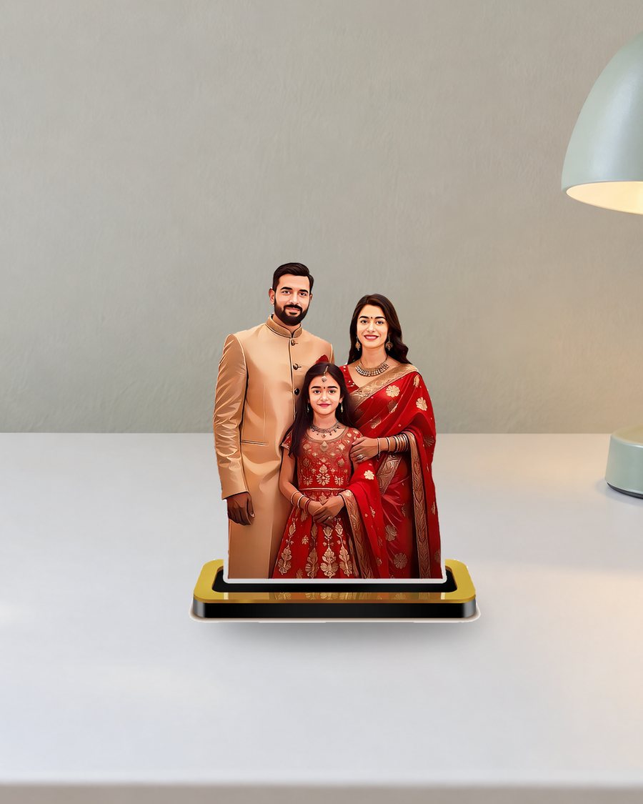 Mini Me caricature of a family on a table