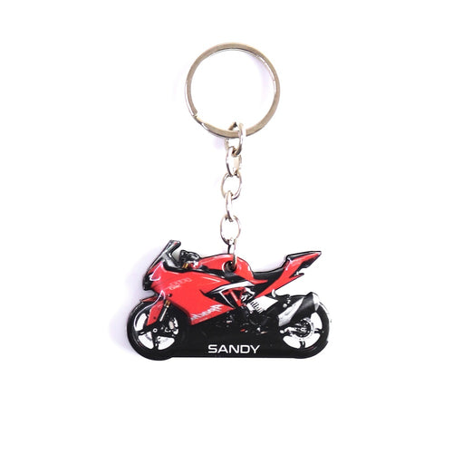 Customised Bike Shape Keychain, Red Sports Bike With Name