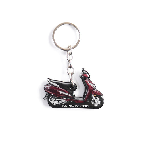 Customised Bike Shape Keychain, Maroon Scooter With Number