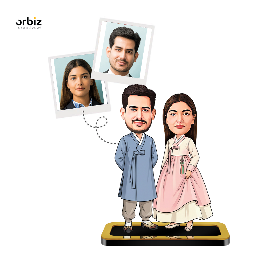 Personalized Mini Me :  Korean Wedding Style Couple Caricature