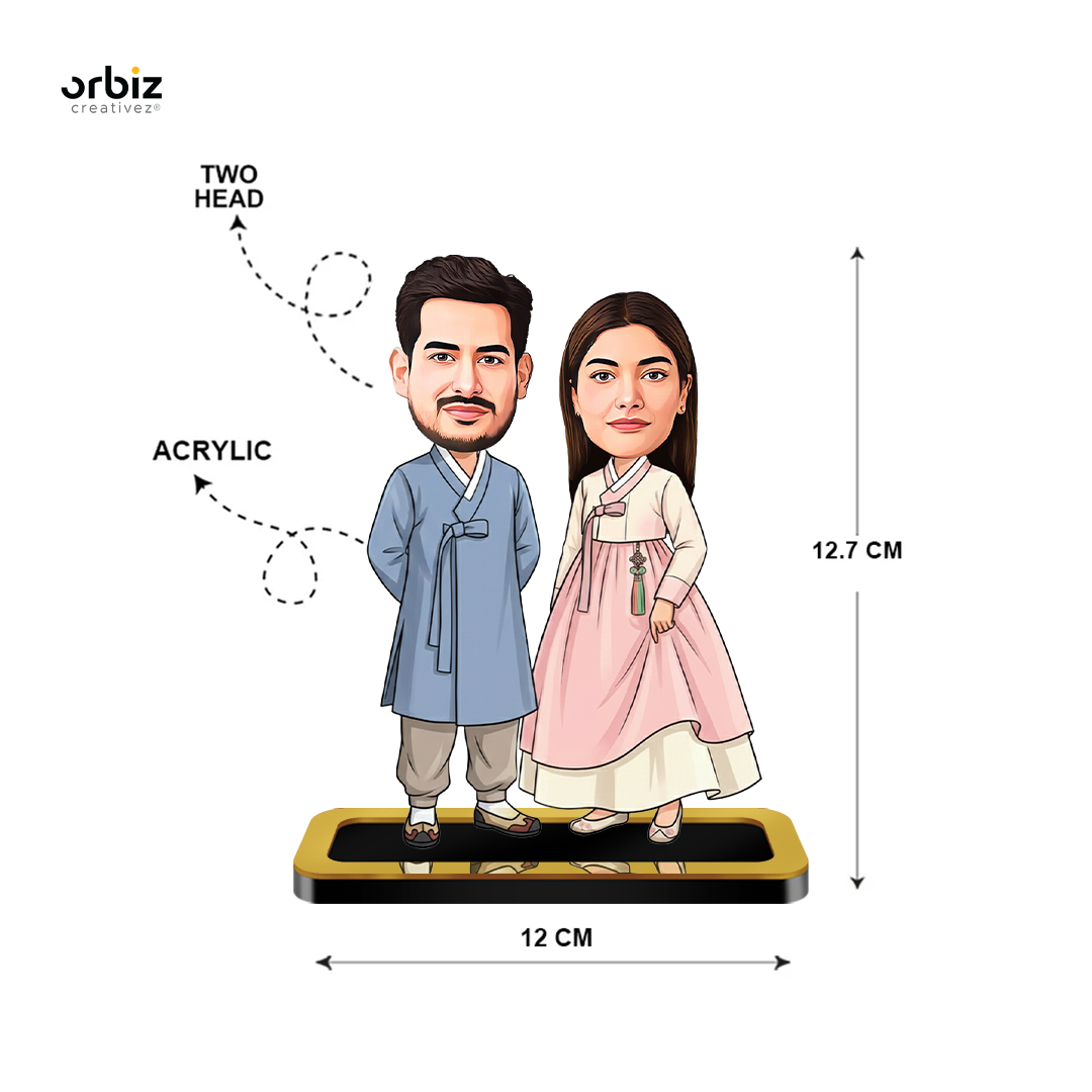 Personalized Mini Me :  Korean Wedding Style Couple Caricature