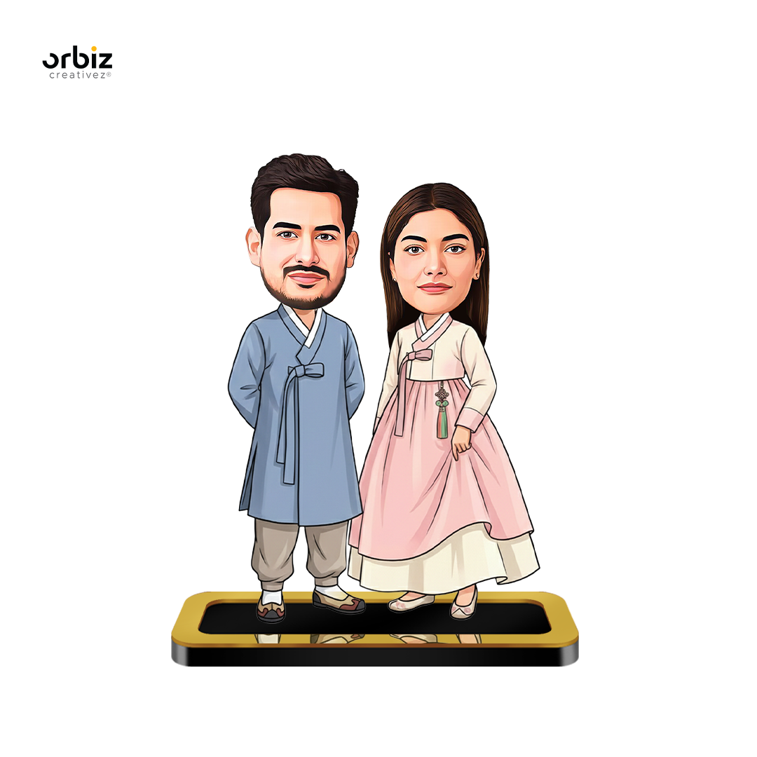 Personalized Mini Me :  Korean Wedding Style Couple Caricature