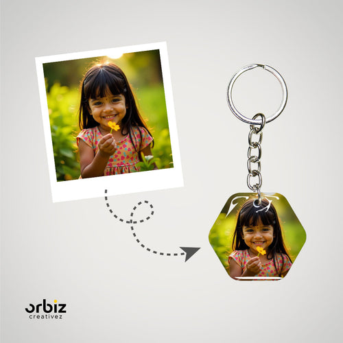 Hexagon Shape Photo Keychain