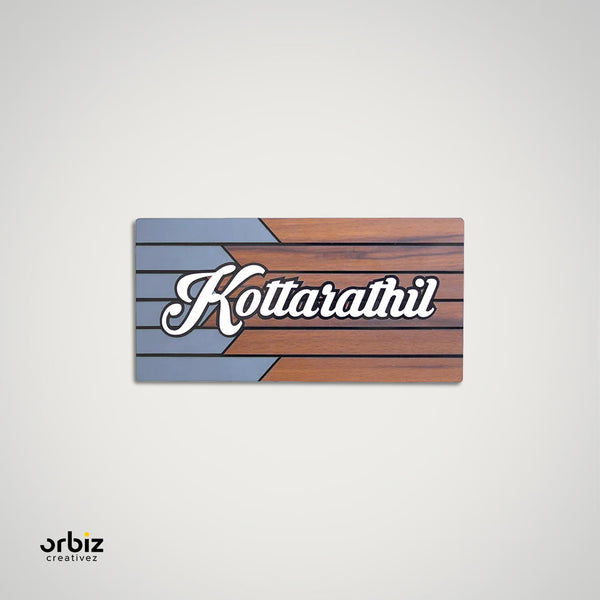 Acrylic House Name Board, Grey And Wood Stripe Design