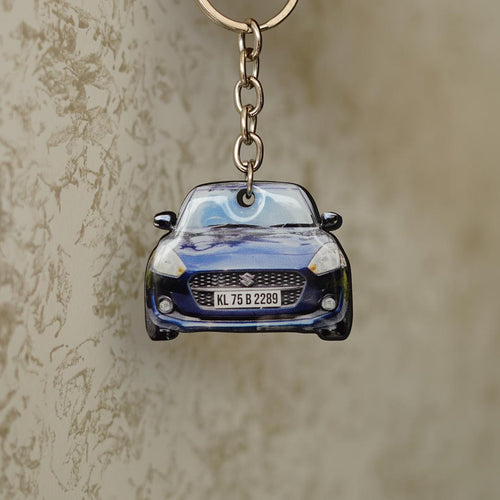Customised Car Shape Keychain, Blue Hatchback Front View