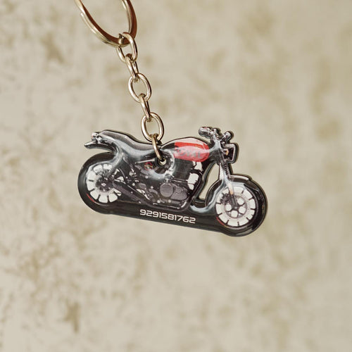 Customised Bike Shape Keychain, Red Tank Roadster