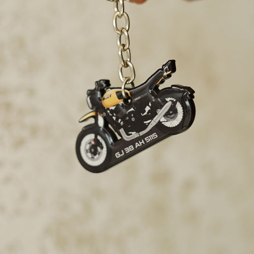 Customised Bike Shape Keychain, Black And Yellow Retro Bike