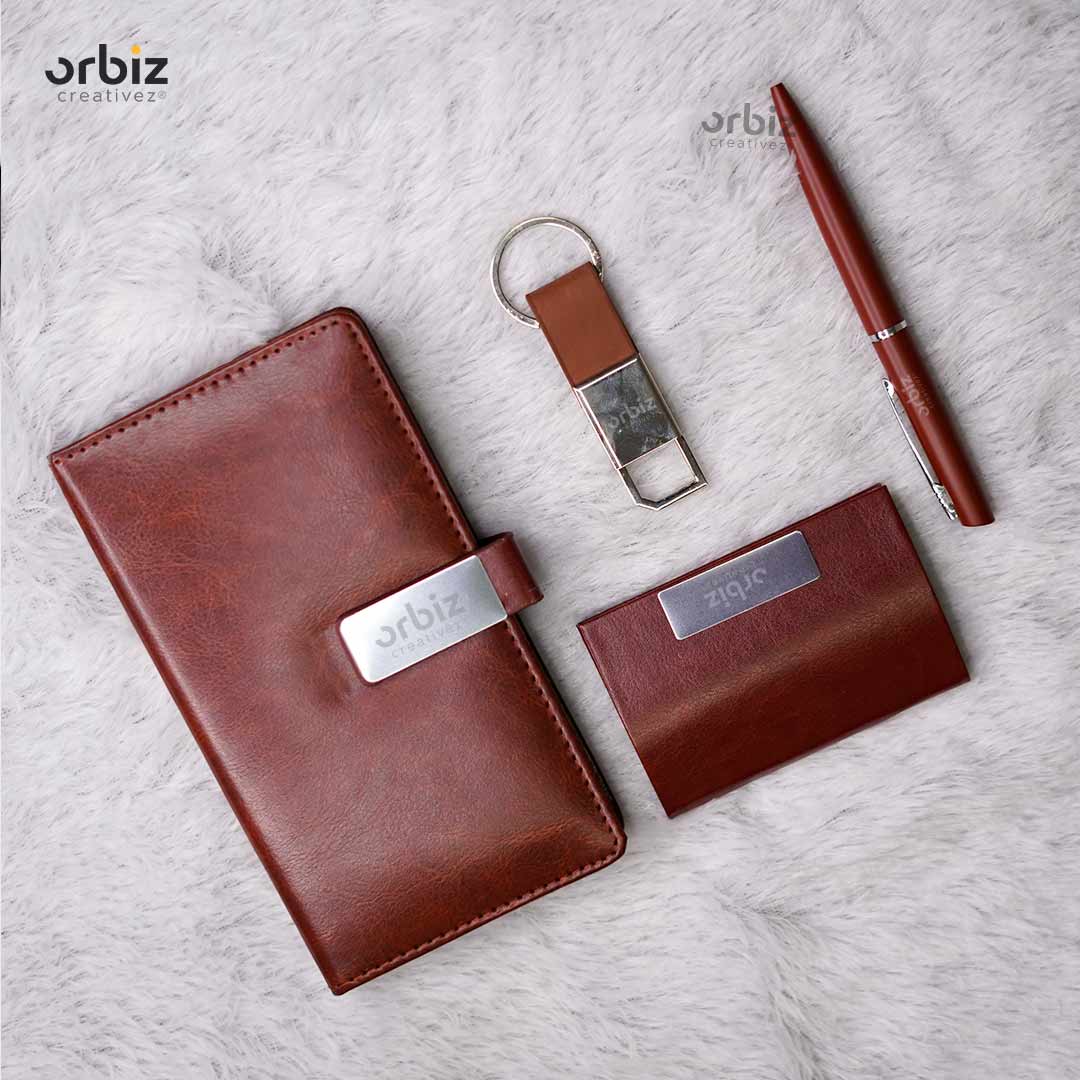 Customized Corporate Gift Set – Diary, Metal Pen, Keychain & Card Holder