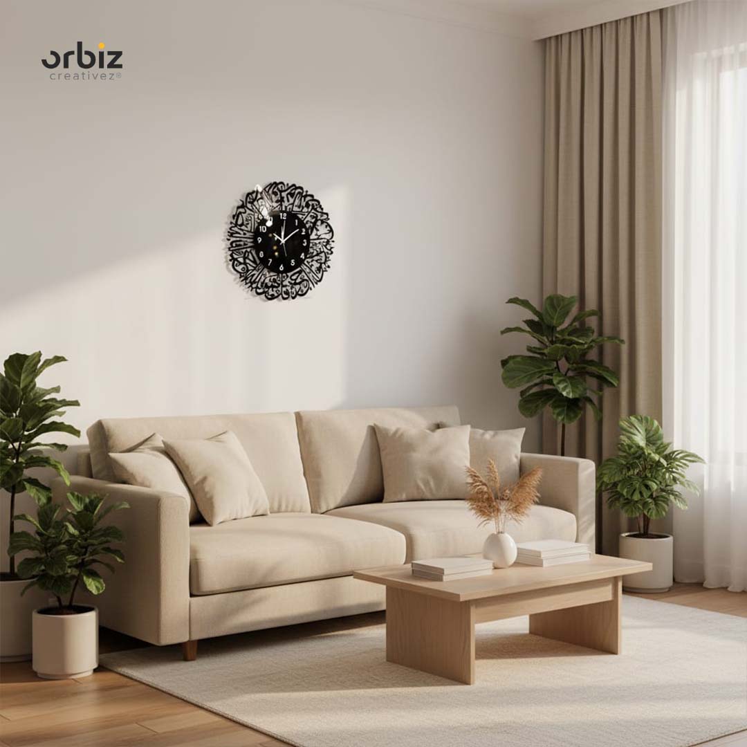 Surah Al Ikhlas Acrylic Wall Clocks Black | Islamic Wall Clocks|Islamic Wall Art