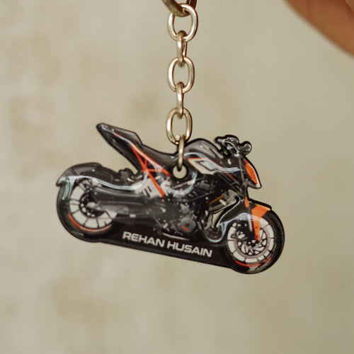 Customised Bike Shape Keychain, Grey And Orange Street Bike
