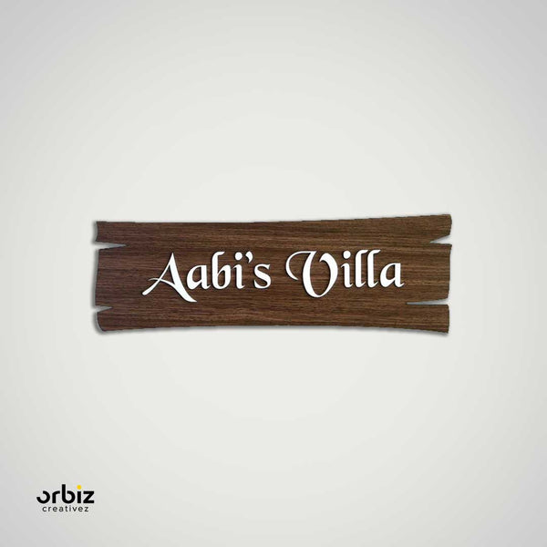 Acrylic House Name Board, Dark Brown Plank, White Letters