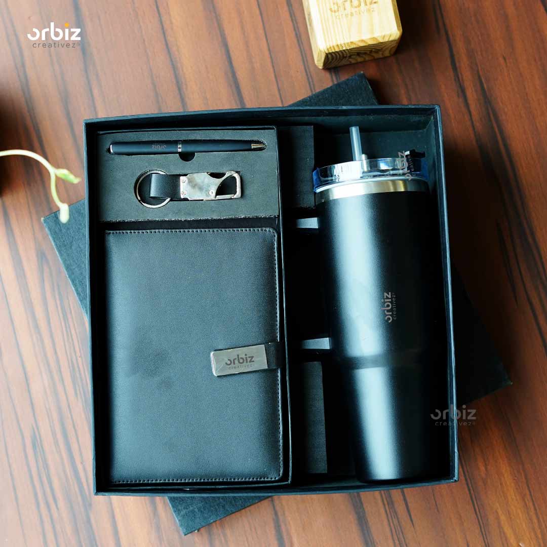 Premium Customized Corporate Gift Set – Diary, Tumbler Bottle, Pen, Keychain, Power Bank & Card Holder