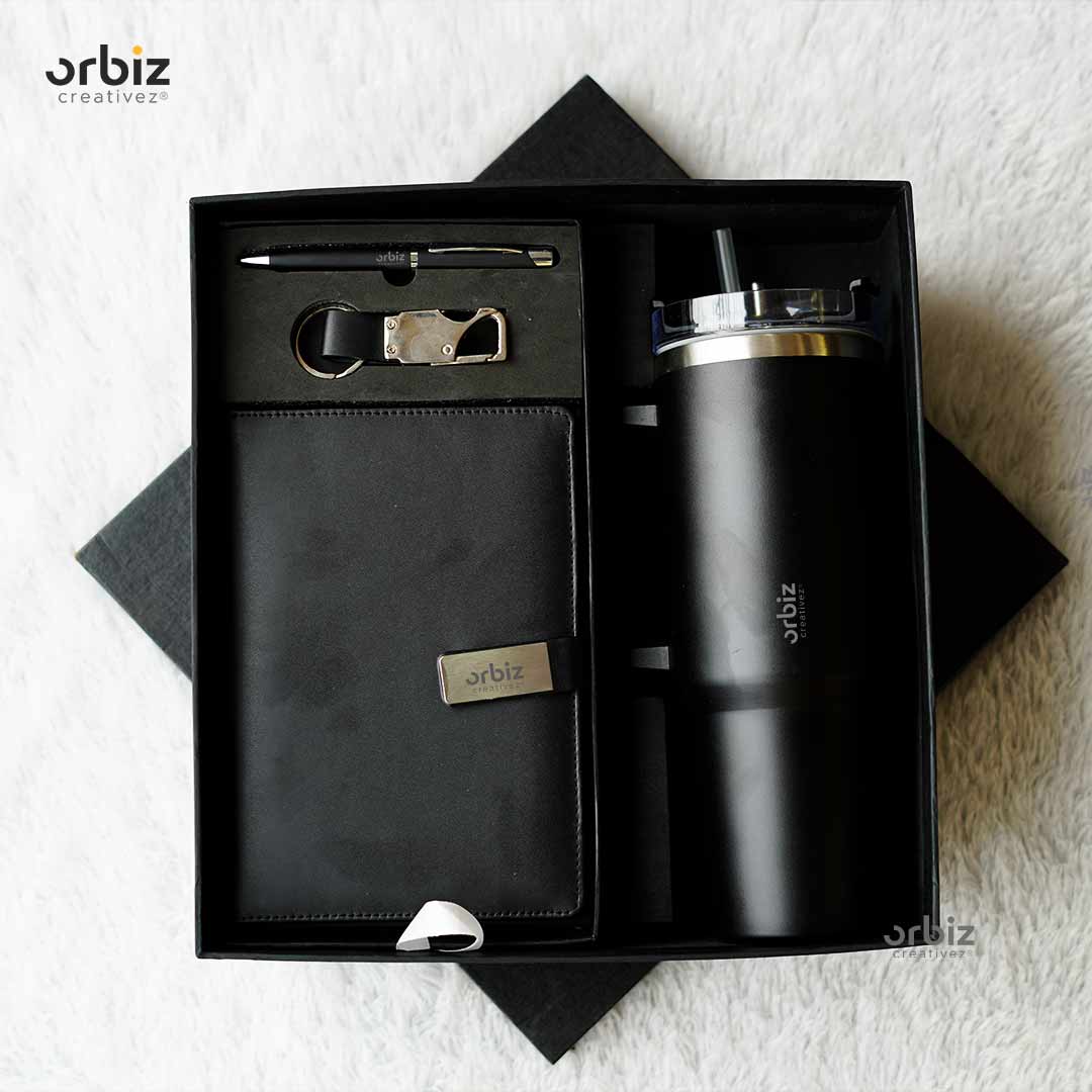Premium Customized Corporate Gift Set – Diary, Tumbler Bottle, Pen, Keychain, Power Bank & Card Holder