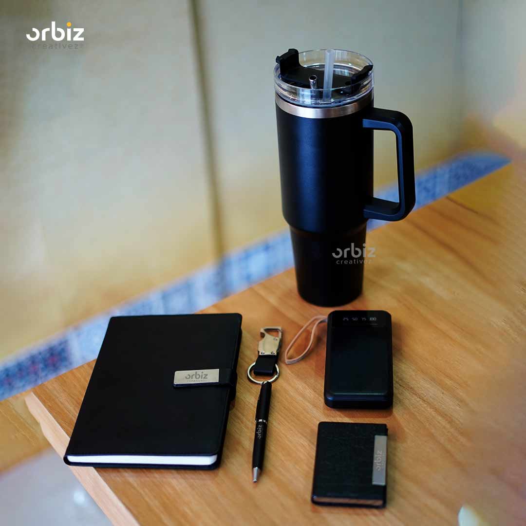 Premium Customized Corporate Gift Set – Diary, Tumbler Bottle, Pen, Keychain, Power Bank & Card Holder