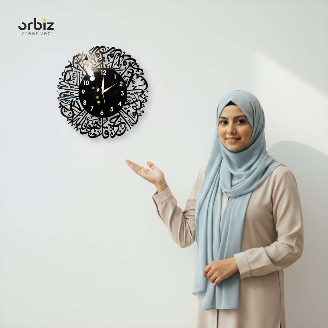 Surah Al Ikhlas Acrylic Wall Clocks Black | Islamic Wall Clocks|Islamic Wall Art