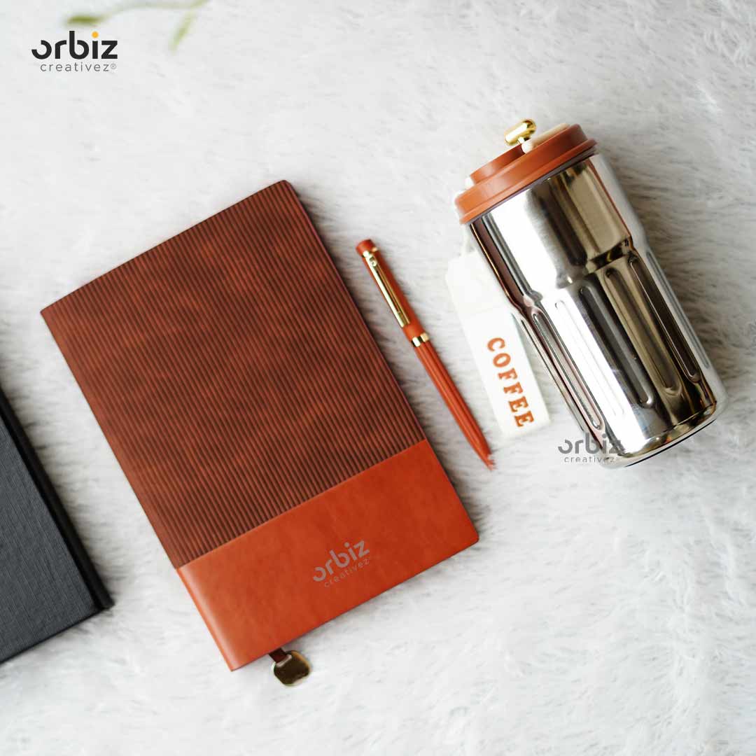Customized Corporate Gift Set – A5 Diary, Metal Pen & Digital Coffee Mug