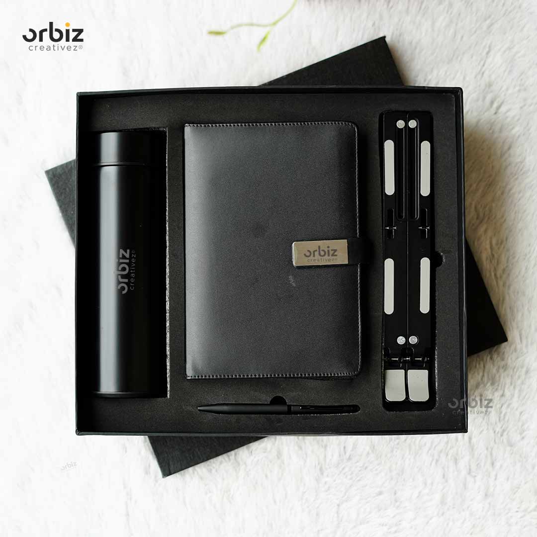 Customized Corporate Gift Set – Diary, Metal Pen, Water Bottle & Laptop Stand