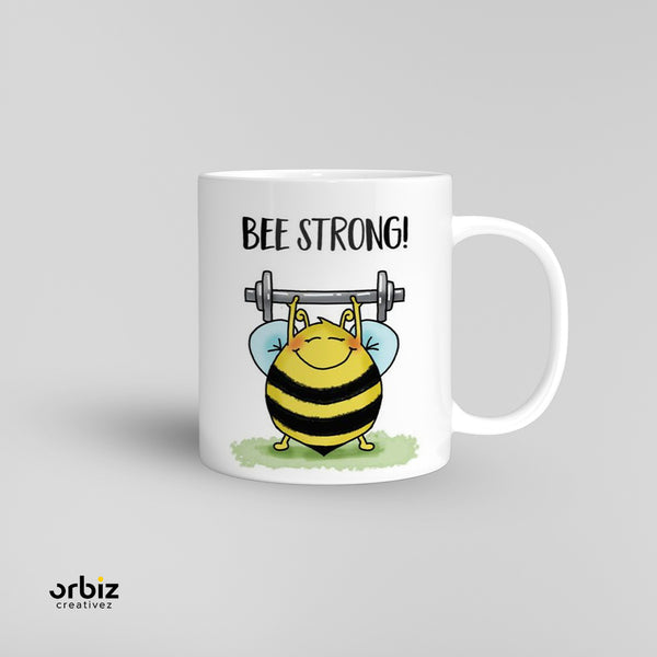 Personalised Printed Mug, Bee Strong Cartoon Design