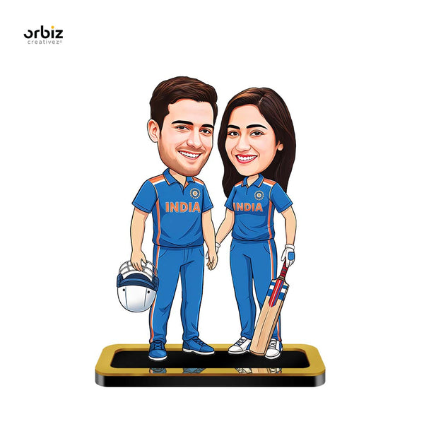 Personalized Mini Me : Cricket Theme Couple Caricature