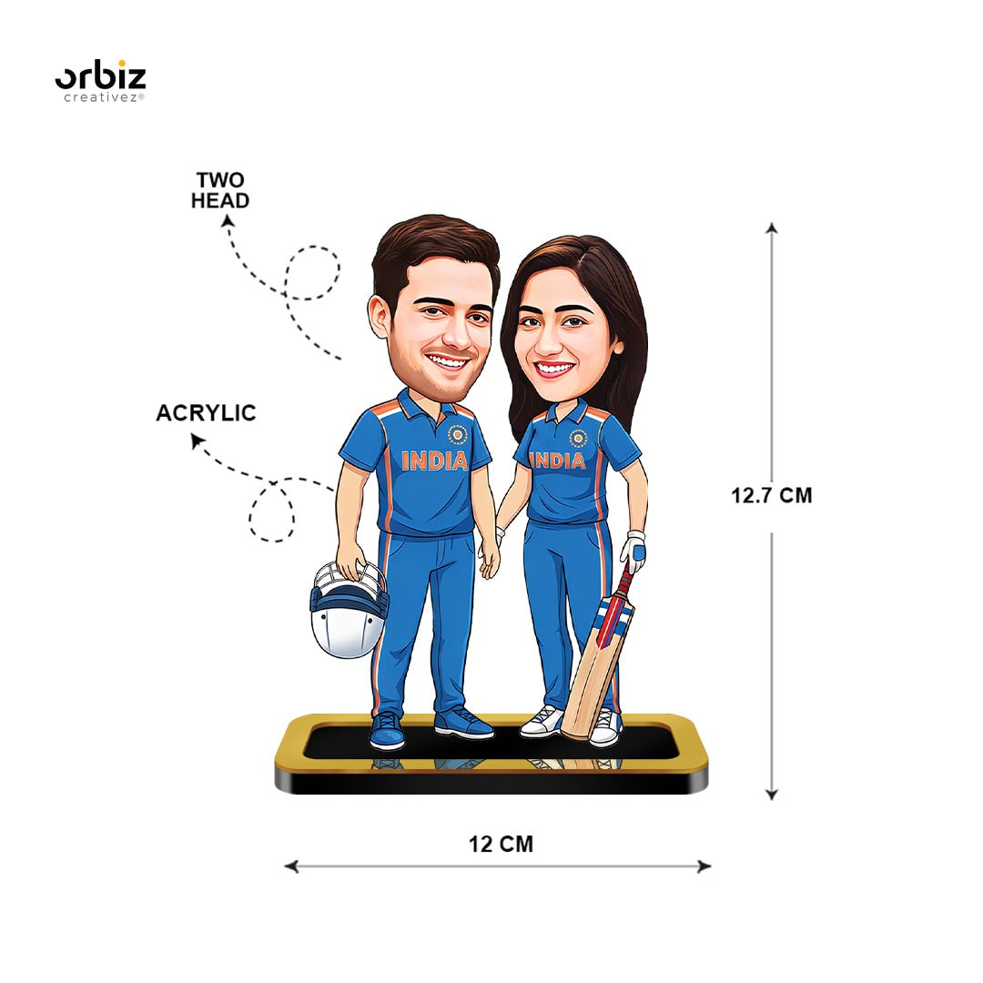 Personalized Mini Me : Cricket Theme Couple Caricature