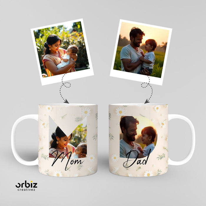 A pair of mugs printed with family photos
