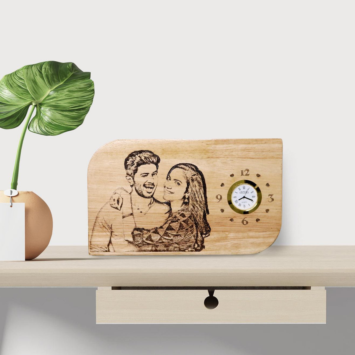 Personalized Engraved Wooden Photo Plaque With clock - Orbiz Creativez