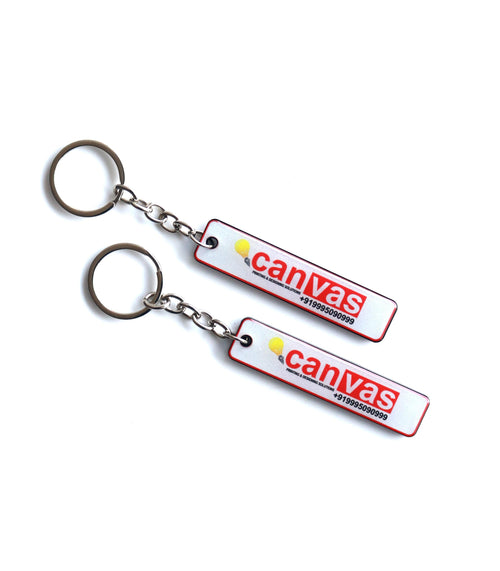 Customised Branding Keychain, Slim White Bar With Red Border