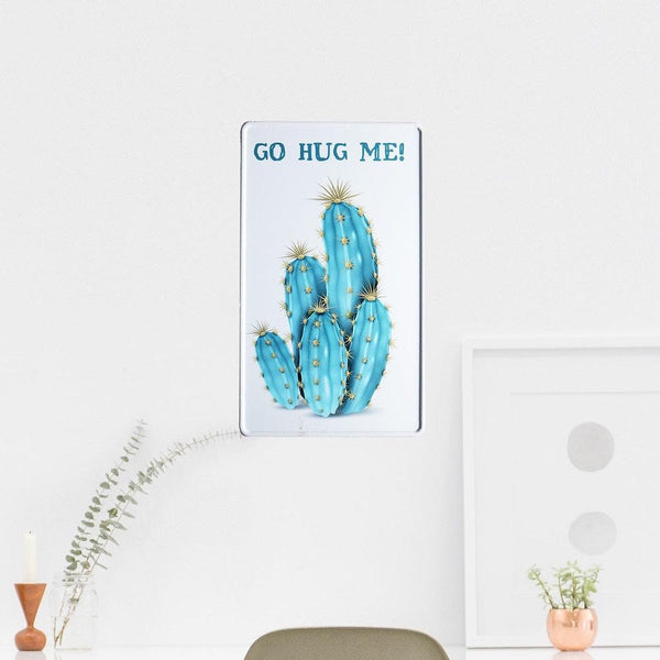 Personalised Aluminium Fun Plate, Go Hug Me Blue Cactus