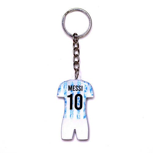 Messi Jersey Keychain, Number 10 Pixel Stripes White Shorts
