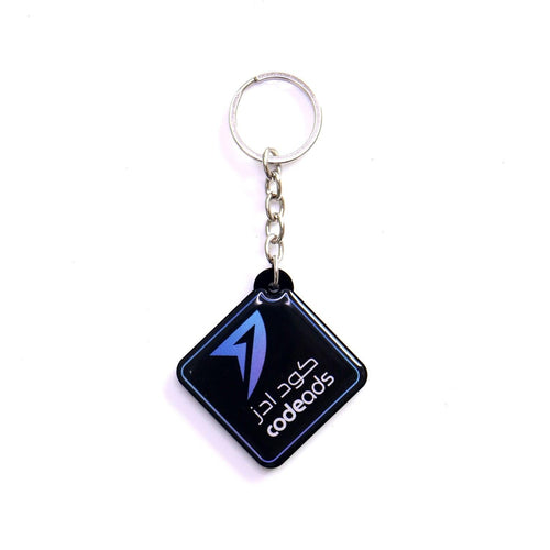 A keychain printed with a business logo